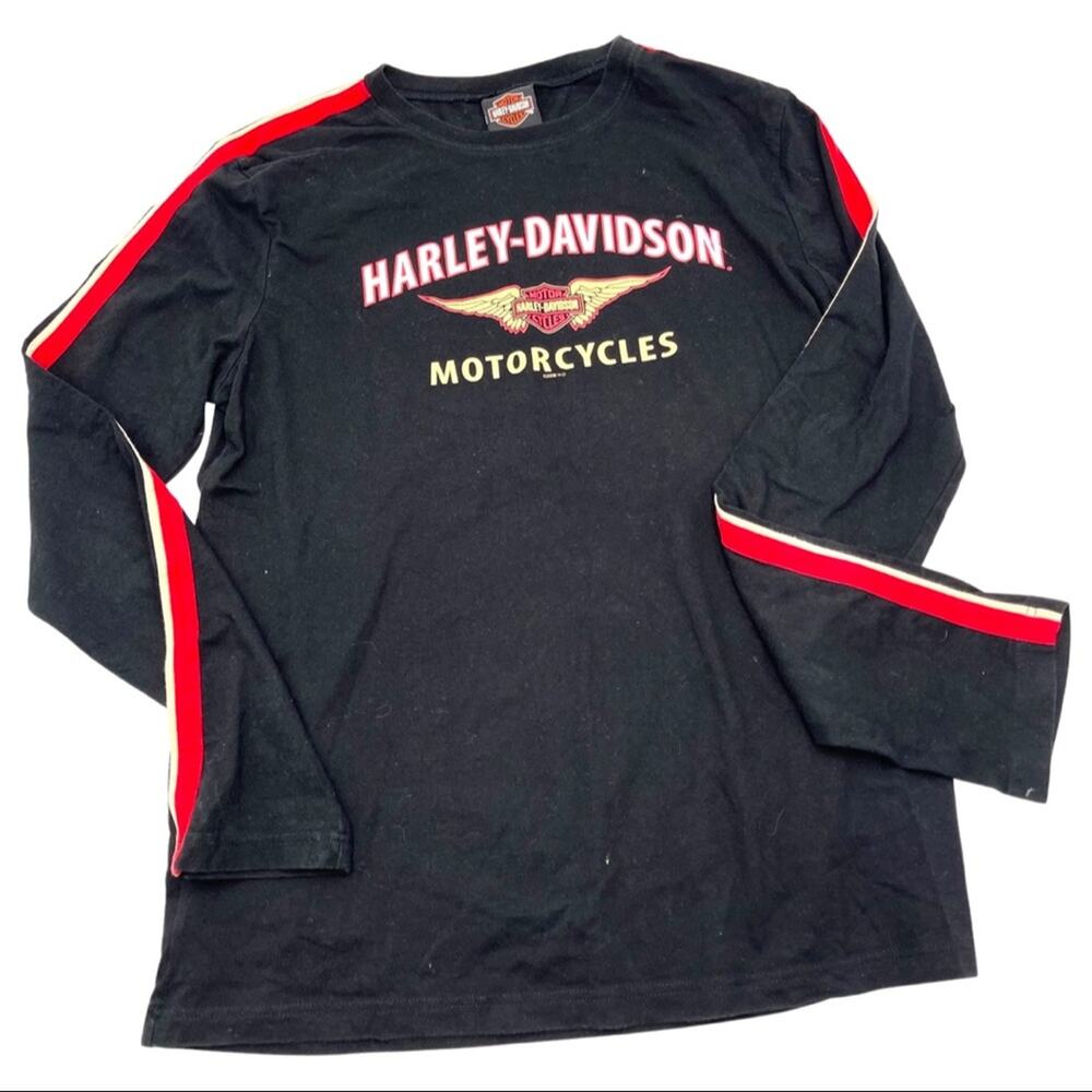 HARLEY DAVIDSON women's long sleeves cotton top front & back printed logo XL
